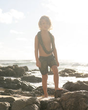 Kaikanialeʻa Boys’ Boardies | Stretchy & Adjustable Waistband, Quick-Drying | Made from Regenerated Ocean Waste | Ulūlu ʻEleʻele