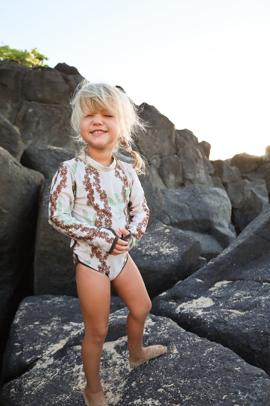 The Hōkū Long Sleeve | UPF 50 Childrens Swim Warmth, Strength, Stretch and Thumb Holes | Limu Hāpai