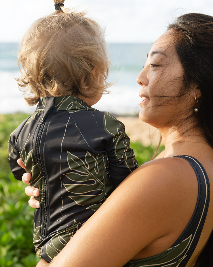 The Tropical Thermal for Toddlers | UPF 50 Full-Piece Rash Guard with Extra Warmth | Bielastic Fabric from Regenerated Ocean Waste | Ulūlu ʻEleʻele