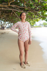 Latte Hibiscus Lole ʻAuʻau, Wāhine Rash Guard, Activewear