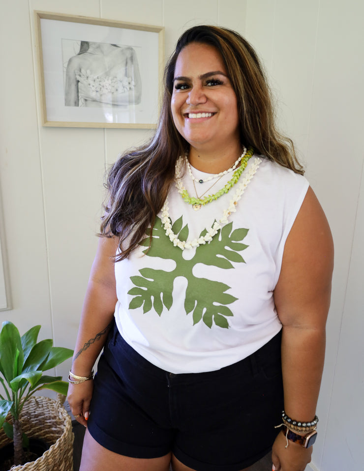 Ulu Ehuehu Muscle Tee, Keʻokeʻo - Plastic Free, Unisex