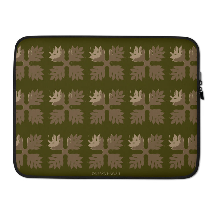 ʻEke Kamepiula, Neoprene Laptop Sleeve  - Ulu Ehuehu, Lush Olive